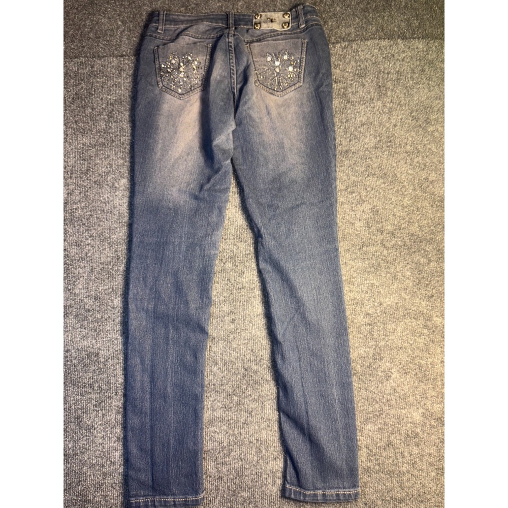 UWD Skinny Jeans Women Size 3 Blue Denim Metallic Embroidered Beaded Back Pocket - Picture 2 of 11